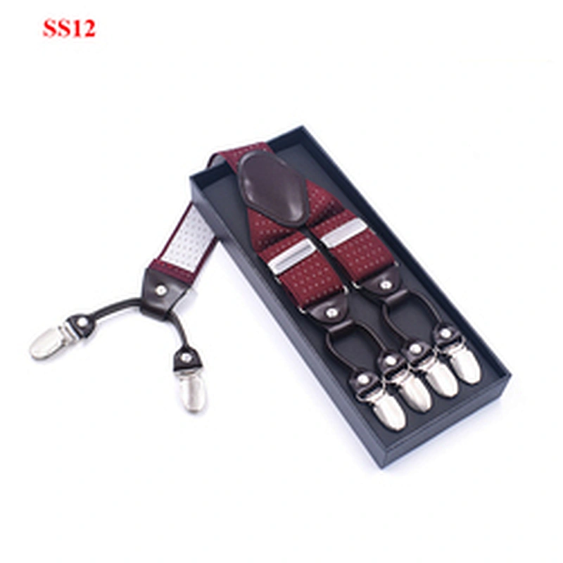 Customized Fashion High Quality 3.5cm width elastic adjustable Jacquard Woven 6 Clip Y Shape Suspenders For Men Trousers