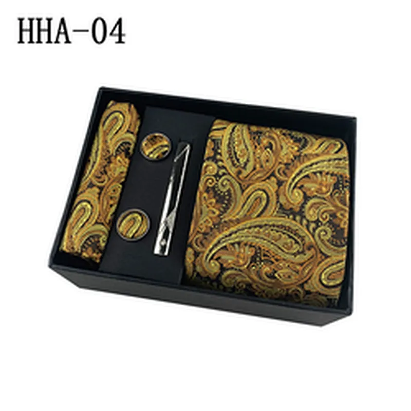 Luxury Tie Clip Pocket Square and Cufflink Set Gift Box Custom Neckties With Pocket Squares Paisley Men Ties and Hanky Set