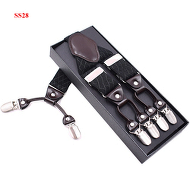 Customized Fashion High Quality 3.5cm width elastic adjustable Jacquard Woven 6 Clip Y Shape Suspenders For Men Trousers