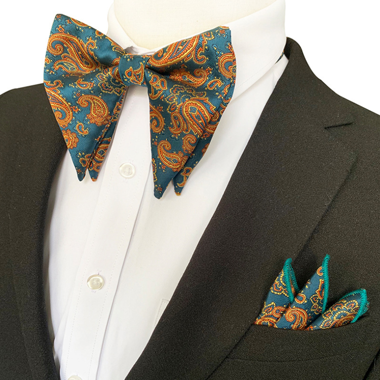Classic Mens Bow Ties and Hanky Sets Custom Pocket Squares for Men Paisley Men Bow Tie Sets Handkerchief Set