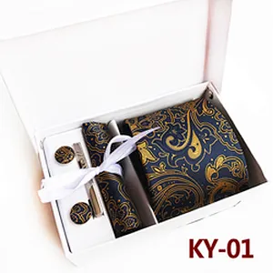 Custom Neckties With Pocket Squares Fashion Men Ties and Hanky Set Paisley Tie Clip Pocket Square and Cufflink Set Gift Box