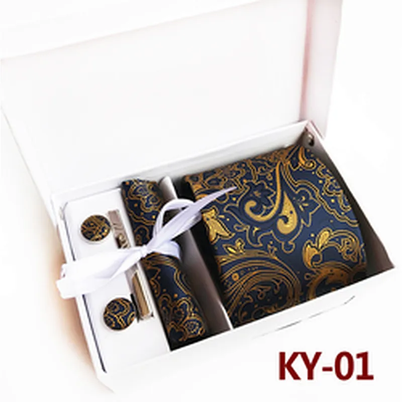 Custom Neckties With Pocket Squares Fashion Men Ties and Hanky Set Paisley Tie Clip Pocket Square and Cufflink Set Gift Box