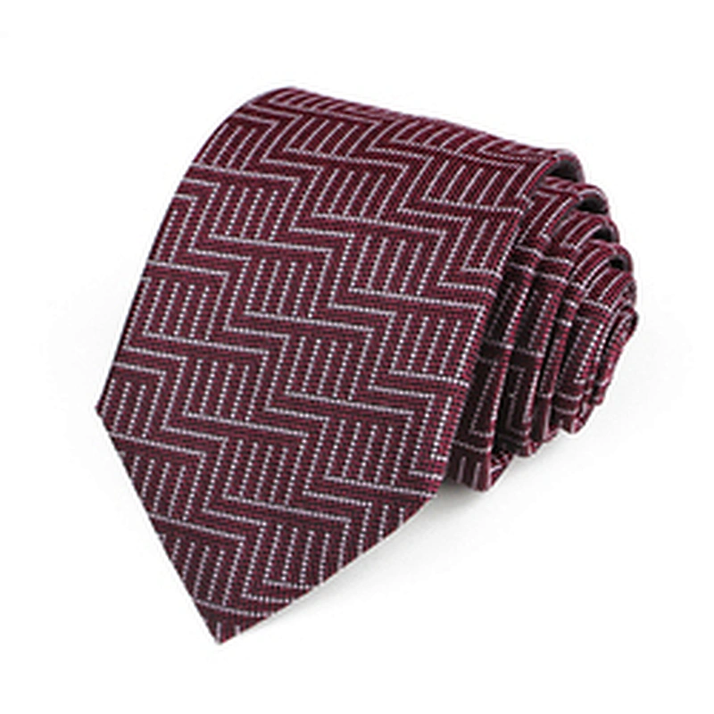 Custom Necktie Set Fashionable Gravata Masculina Jacquard Woven Wine Red Plain Polyester Ties