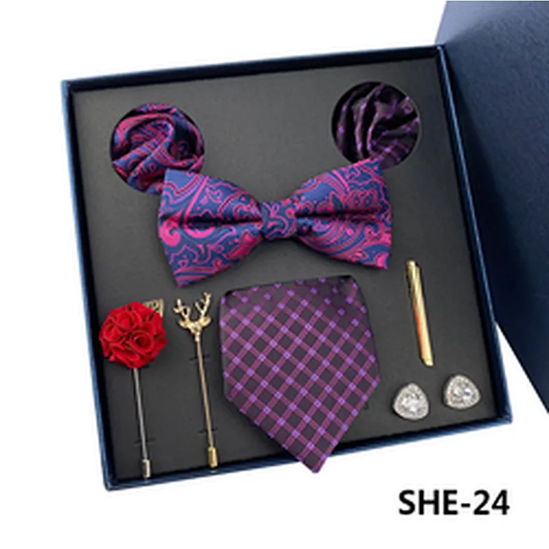 Luxury Men Ties and Hanky Set Paisley Men Handkerchief in Gift Box Polyester Tie Pocket Square and Cufflinks Set