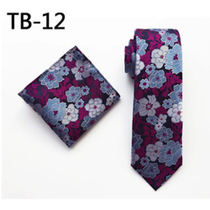 Wholesale Men Ties and Hanky Set Fashion Floral Neckties with Pocket Square Grid Ensemble Cravate Mouchoirs