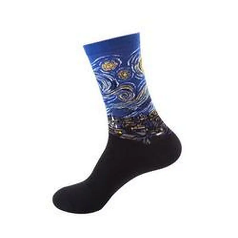 Custom Logo Wholesale Knitted Woven Fashion Colorful Fun Crew Cotton Popular Oil Painting Mens Funny Socks