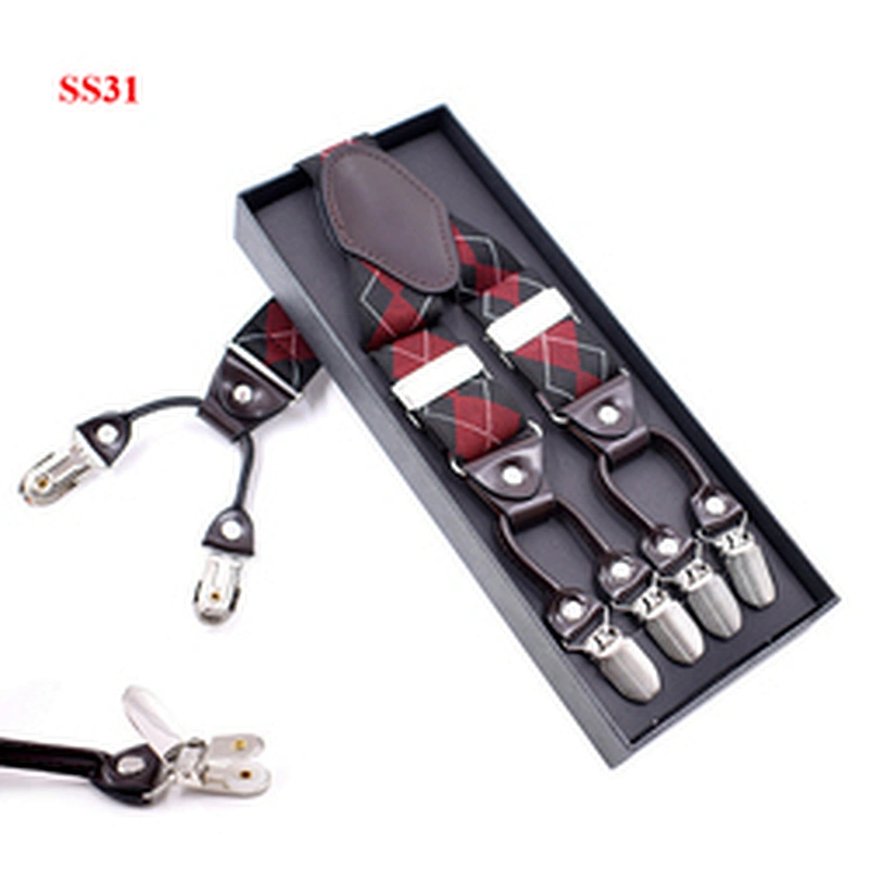 Customized Fashion High Quality 3.5cm width elastic adjustable Jacquard Woven 6 Clip Y Shape Suspenders For Men Trousers