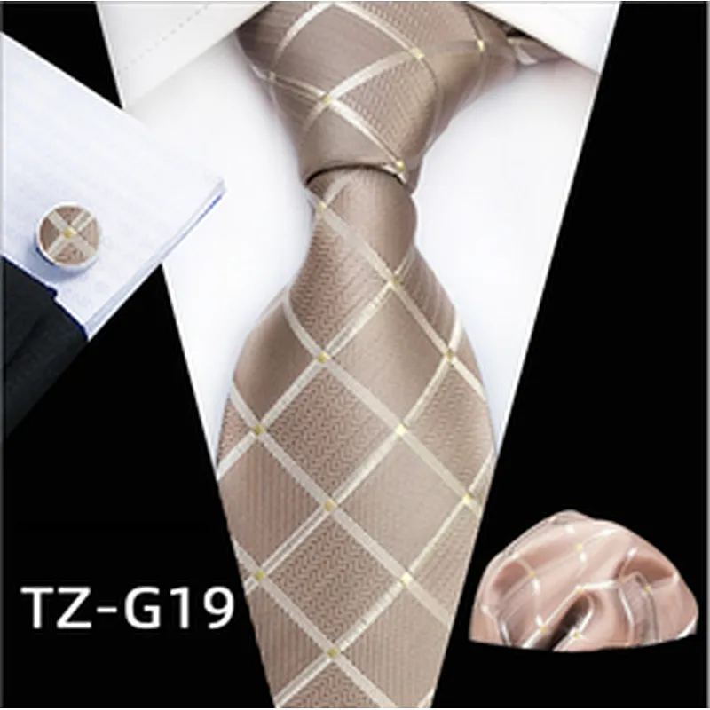 Striped Neckties with Pocket Squares Wholesale Men Ties and Hanky Set Classic Tie and Cufflinks Set Ensemble Cravate