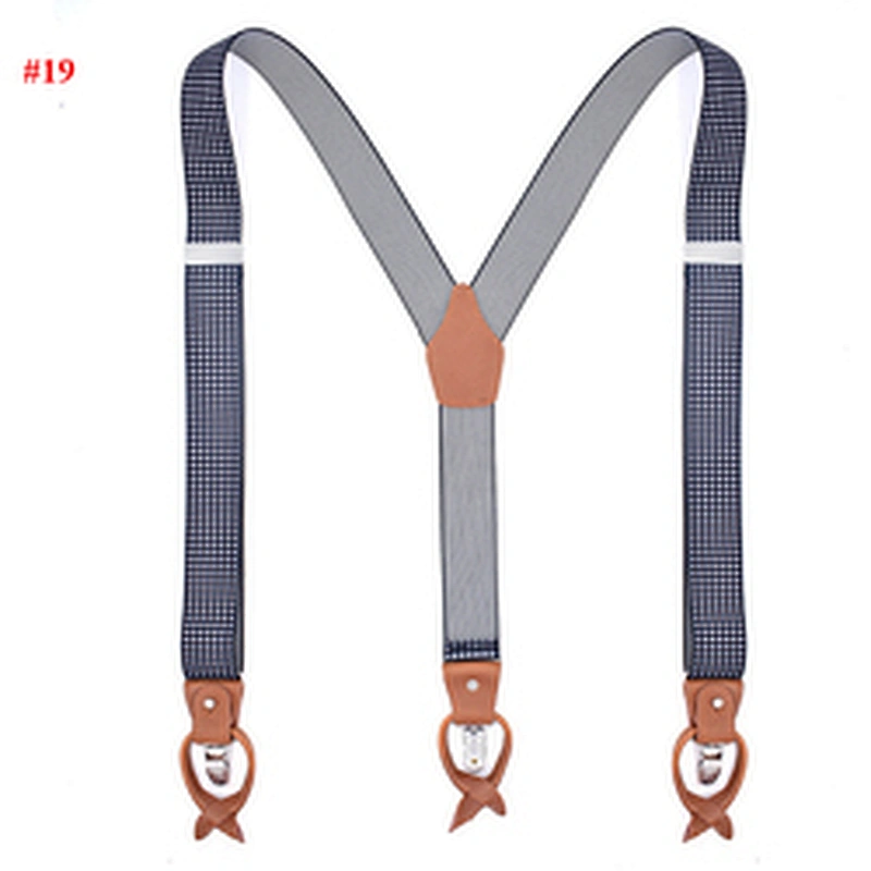 latest 3.5cm width elastic 6 button men's strap clip Dual-use Brown Leather Adjustable suspenders for dress trousers