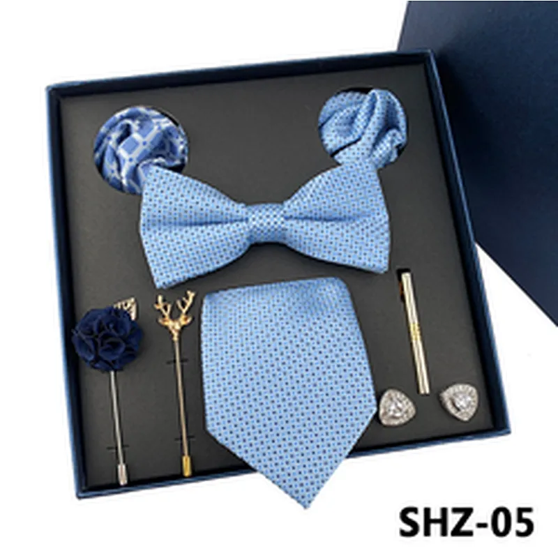 Luxury Men Ties and Hanky Set Paisley Men Handkerchief in Gift Box Polyester Tie Pocket Square and Cufflinks Set