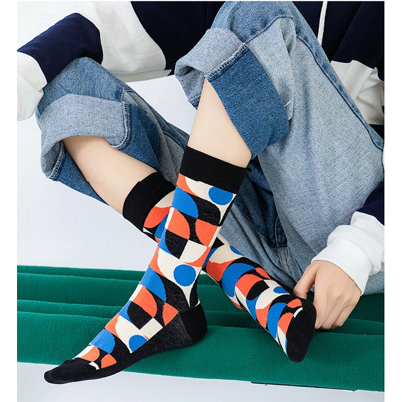 wholesale geometric pattern fashion socks Amazon hot sale socks men and women personality trend socks cotton stockings