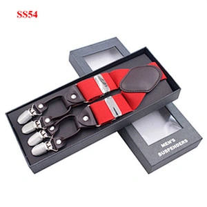Wholesale 3.5cm width elastic adjustable Jacquard Woven 6 Clip Y Shape solid color Suspenders For Men Trousers