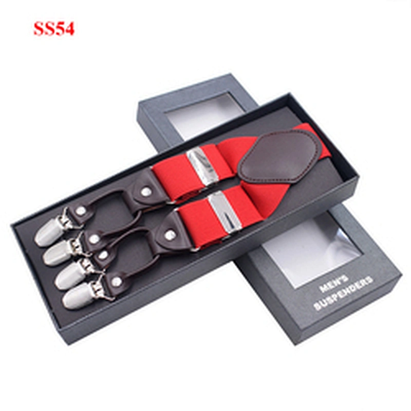 Wholesale 3.5cm width elastic adjustable Jacquard Woven 6 Clip Y Shape solid color Suspenders For Men Trousers