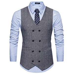 Casual Suits Vest Formal Men Vest Waistcoat Solid Cotton Men's Innerwear Vest Double Breasted Chalecos Hombre