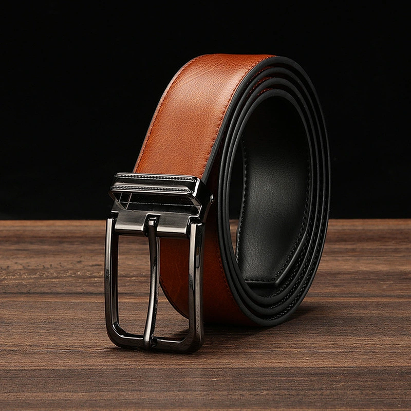 Double Side Universal Black And Brown Genuine Leather Belt Fashion Casual Men's Business Belt