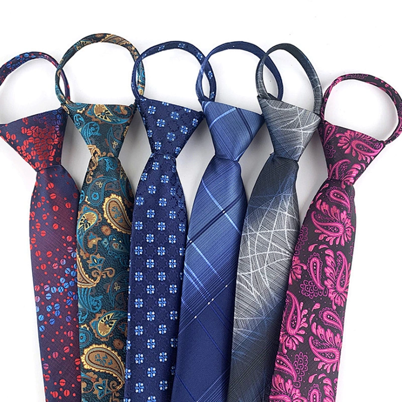 Custom Boys Zipper Ties Novel Polyester Jacquard Woven Zipper Tie Fashionable Lattice Zipper Ties For Men