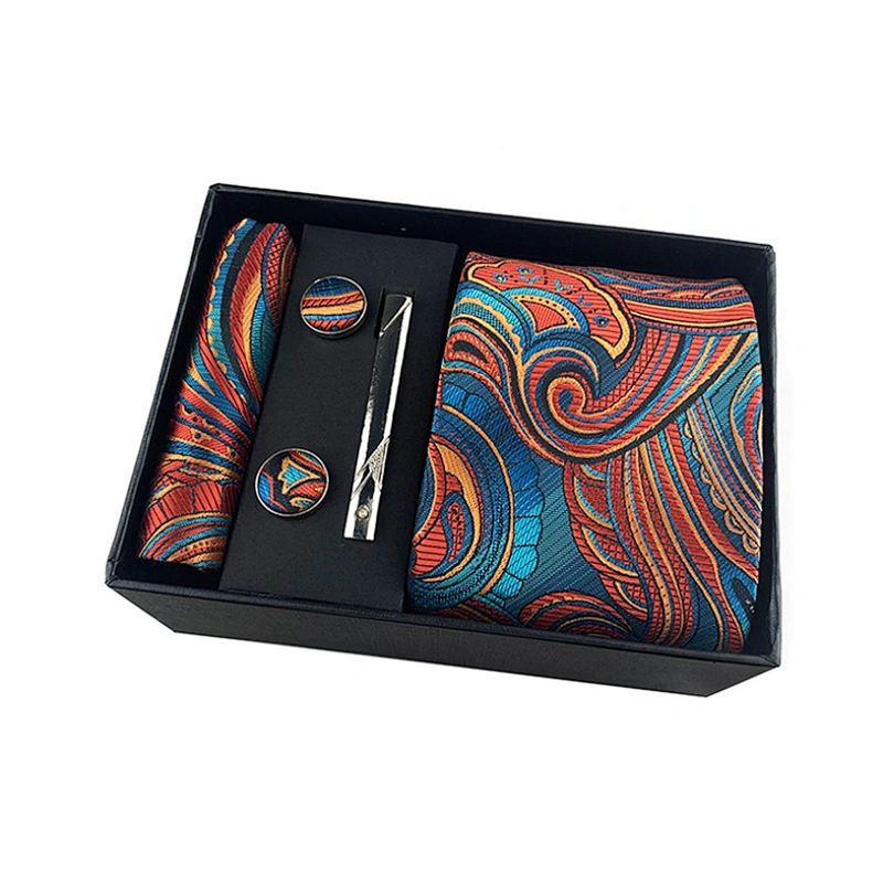 Luxury Tie Clip Pocket Square and Cufflink Set Gift Box Custom Neckties With Pocket Squares Paisley Men Ties and Hanky Set
