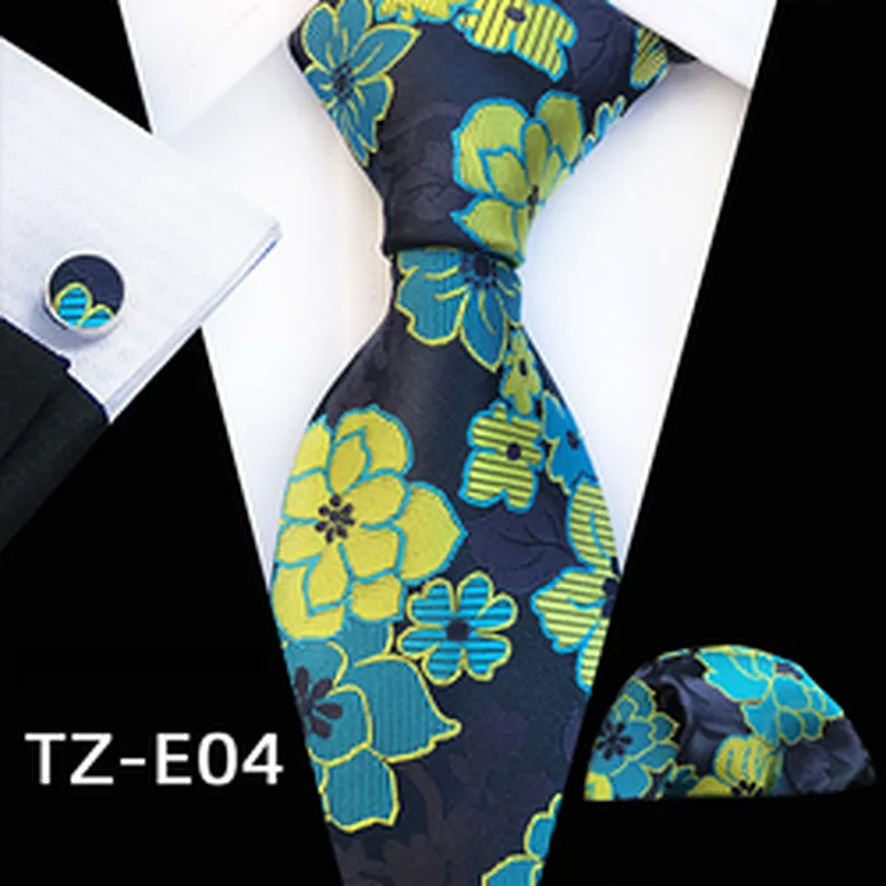 Luxury Necktie Set Gift Box Custom Floral Tie Pocket Square And Cufflink Set Polyester Wovenl Mens Neck Tie Set Box