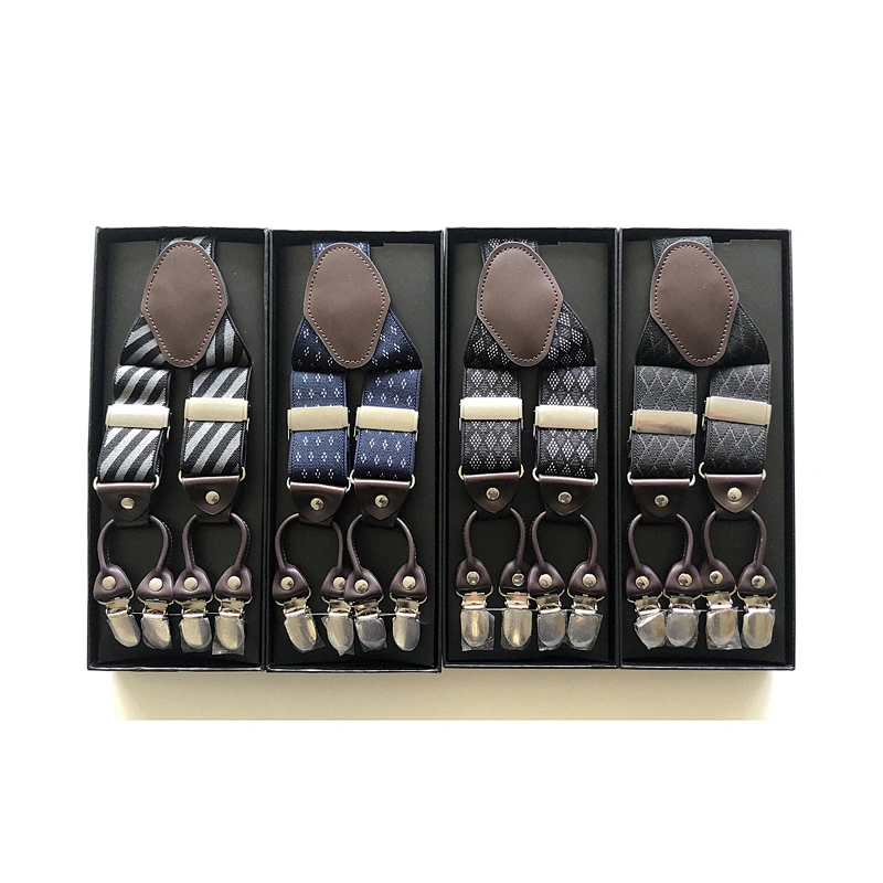 High Quality 3.5cm width elastic adjustable Jacquard Woven 6 Clip Y Shape Wedding Suspenders For Men Trousers