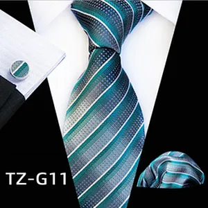 Wholesale Men Ties and Hanky Set Luxury Tie and Cufflinks Set Striped Neckties with Pocket Squares Ensemble Cravate