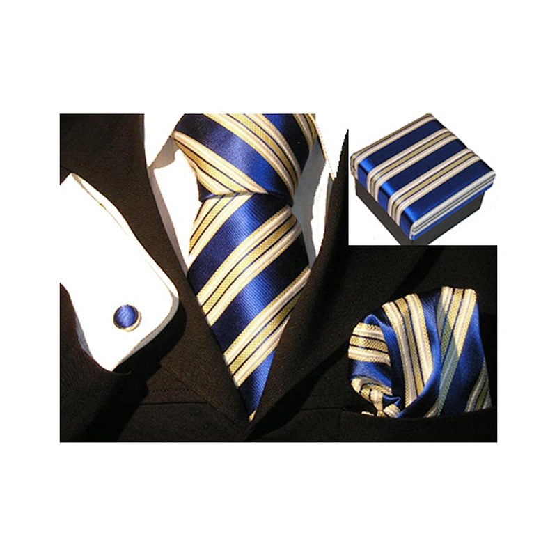Wholesale Silk Tie Set Luxury Neckties With Pocket Square Men Handkerchief In Gift Box Custom Tie Pocket Square and Cufflink Set