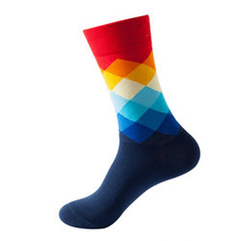 Wholesale custom cotton men colorful funny socks diamond pattern socks