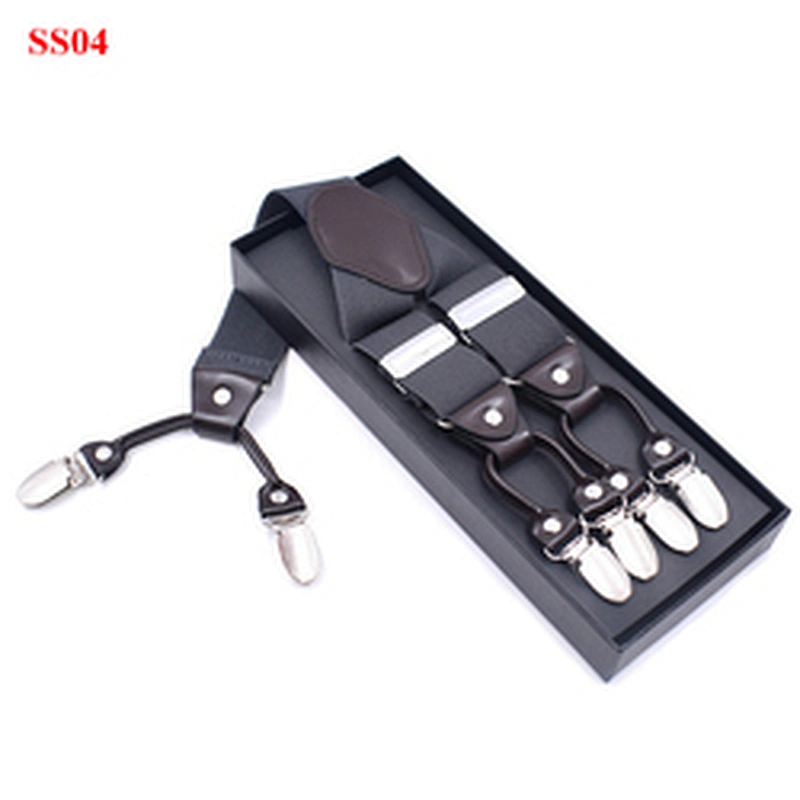 Wholesale 3.5cm width elastic adjustable Jacquard Woven 6 Clip Y Shape solid color Suspenders For Men Trousers