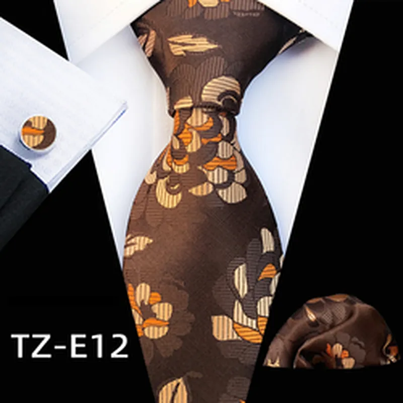 Custom Floral Tie Pocket Square And Cufflink Set Luxury Necktie Set Gift Box Polyester Wovenl Mens Neck Tie Set Box