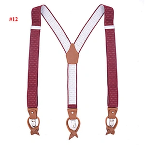 latest 3.5cm width elastic 6 button men's strap clip Dual-use Brown Leather Adjustable suspenders for dress trousers