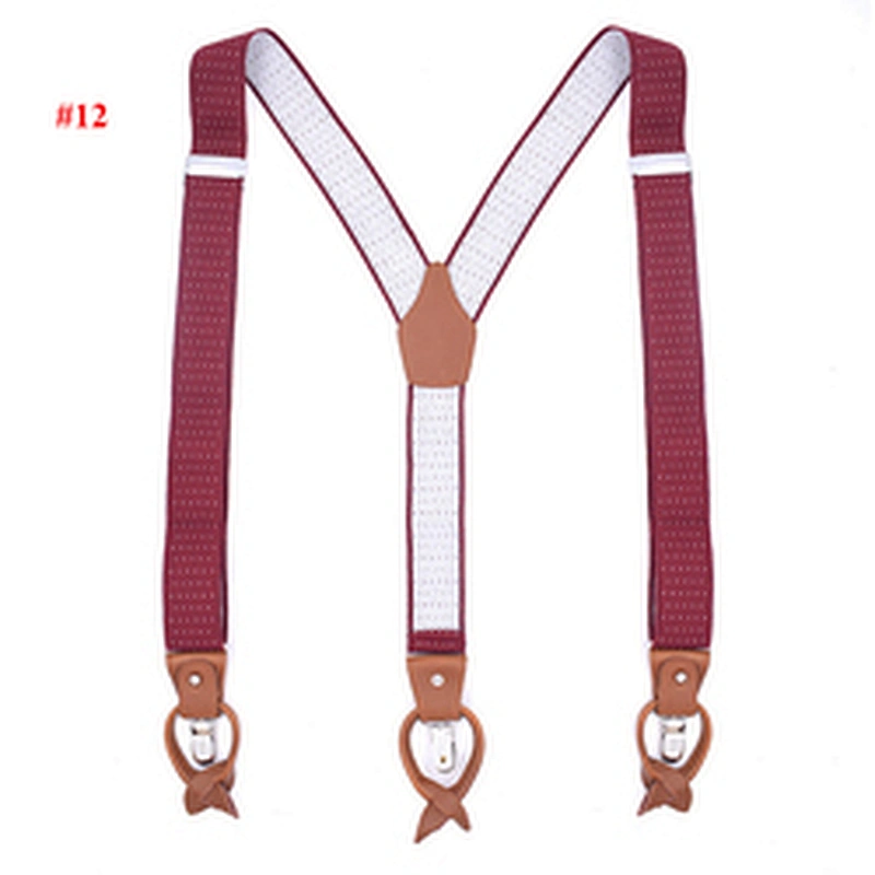 latest 3.5cm width elastic 6 button men's strap clip Dual-use Brown Leather Adjustable suspenders for dress trousers