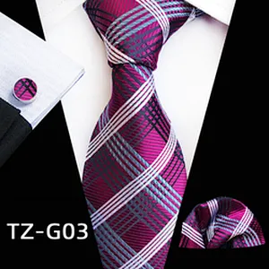 Striped Neckties with Pocket Squares Wholesale Men Ties and Hanky Set Classic Tie and Cufflinks Set Ensemble Cravate