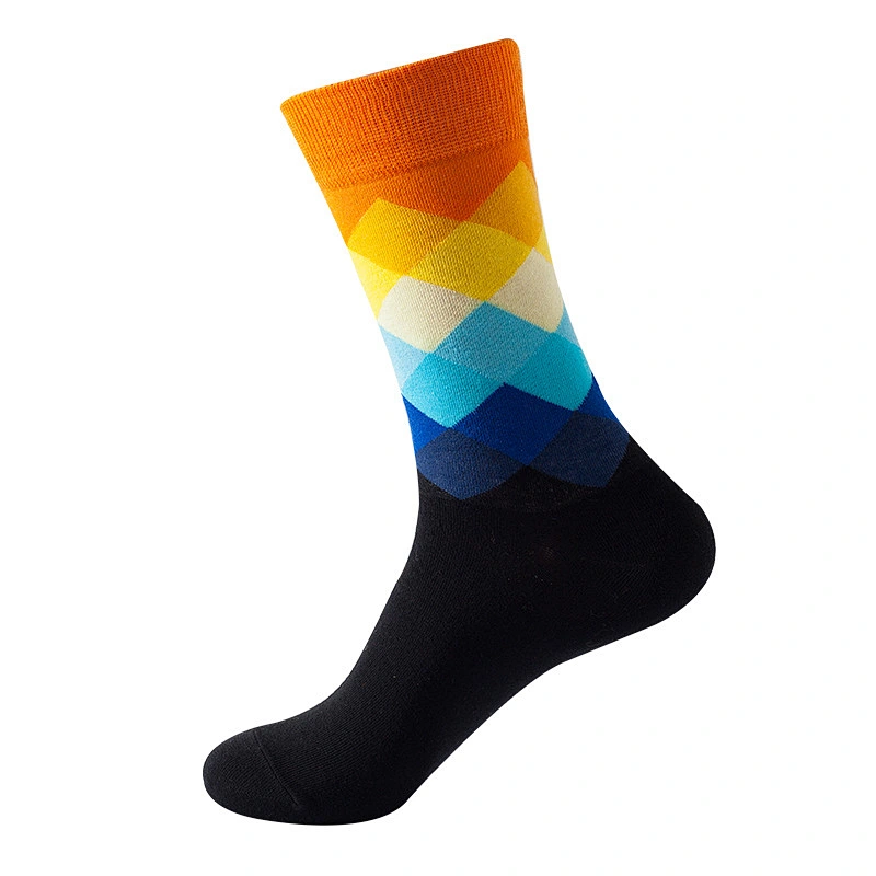 Wholesale custom cotton men colorful funny socks diamond pattern socks