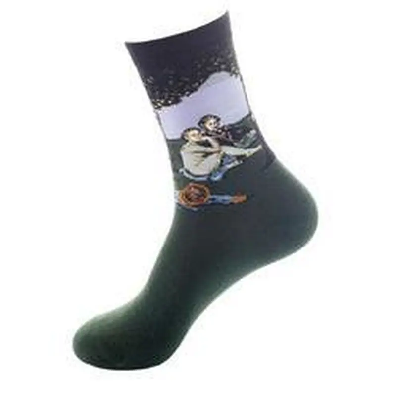 Custom Logo Wholesale Knitted Woven Fashion Colorful Fun Crew Cotton Popular Oil Painting Mens Funny Socks
