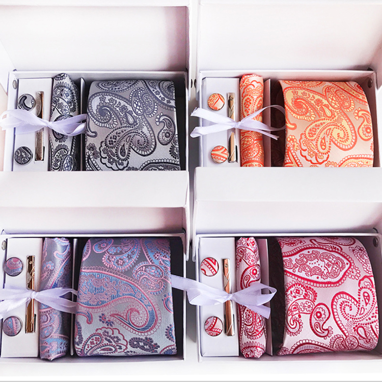 Casual Men Ties and Hanky Set Floral Tie Pocket Square and Cufflink Set Paisley Neckties With Pocket Squares