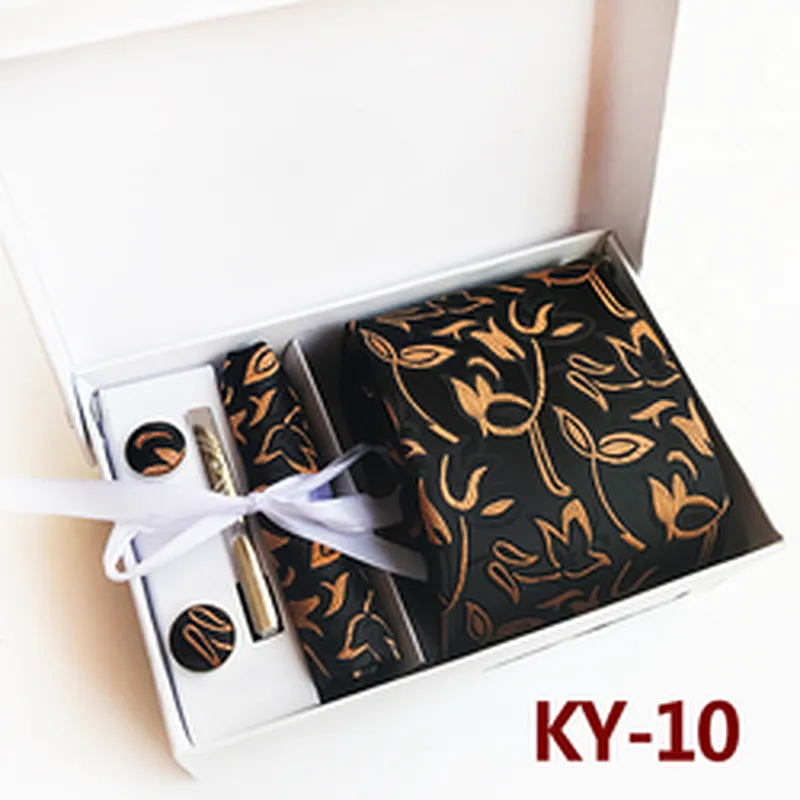 Custom Neckties With Pocket Squares Fashion Men Ties and Hanky Set Paisley Tie Clip Pocket Square and Cufflink Set Gift Box