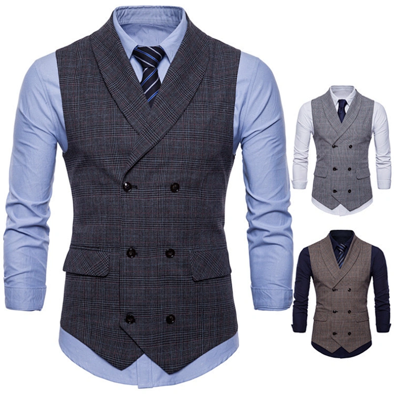 Smart Casual Men's Vests & Waistcoats Formal Suits Vest Chalecos Hombre Cotton Plaid Men's Innerwear Vest
