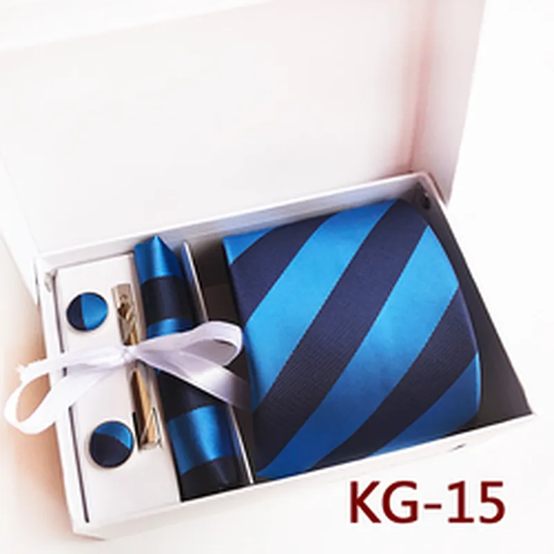 Classic Stripe Neckties with Pocket Squares Custom Men Ties and Hanky Set Tie Clip Pocket Square and Cufflink Set Gift Box