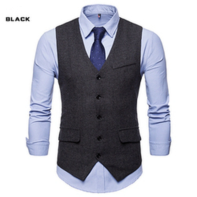 Smart Casual Black Suit Vest Men Single Breasted Chalecos Hombre Formal Solid Men Vest Waistcoat