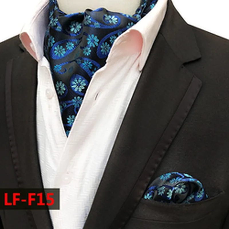 Fashion Paisley Folard Mens Ascot Casual Cravate Homme Polyester Handkerchief for Men Jacquard Woven Hanky Set