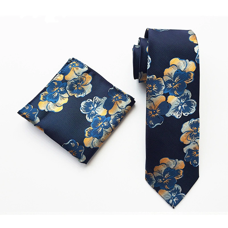 Wholesale Men Ties and Hanky Set Fashion Floral Neckties with Pocket Square Grid Ensemble Cravate Mouchoirs