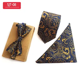 Classic Paisley Men Ties and Hanky Set Casual Neckties with Pocket Square Custom Men Bow Tie Set Handkerchief Set