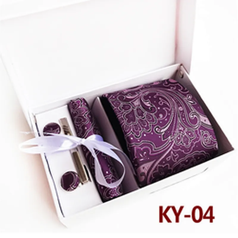 Floral Tie Clip Pocket Square and Cufflink Set Gift Box Fashion Neckties With Pocket Squares Custom Men Ties and Hanky Set