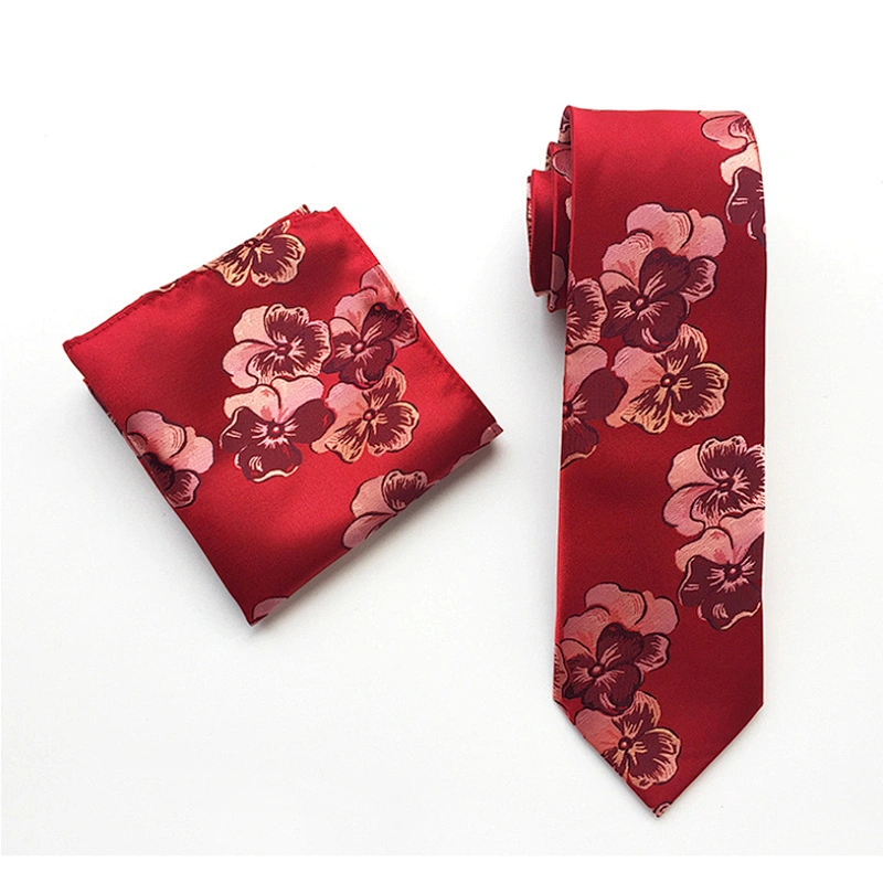 Casual Floral Neckties with Pocket Square Grid Ensemble Cravate Mouchoirs Custom Men Ties and Hanky Set