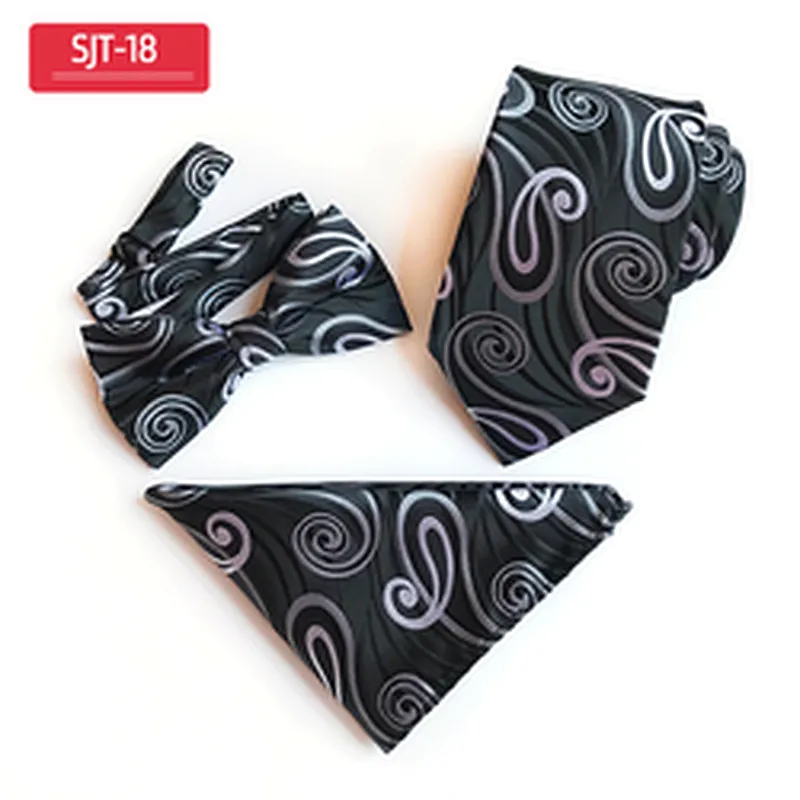Fashion Neckties with Pocket Square Casual Dot Men Ties and Hanky Set Party Men Bow Tie Set Handkerchief Set