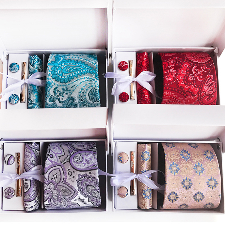Paisley Neckties With Pocket Squares Casual Men Ties and Hanky Set Custom Tie Pocket Square and Cufflink Set