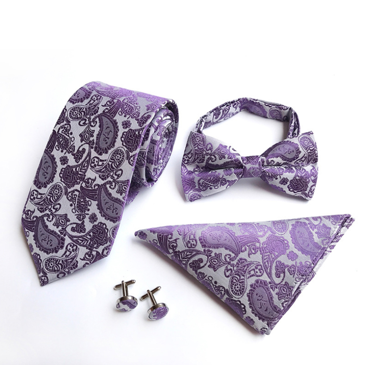 Custom Tie Pocket Square And Cufflink Set Fashion Mens Neck Tie Set Casual Paisley Bow Tie Necktie Set Gift Box