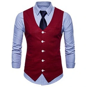 Single Breasted Suit Vest Men Formal Solid Chalecos Hombre Casual Flax Men Vest Waistcoat