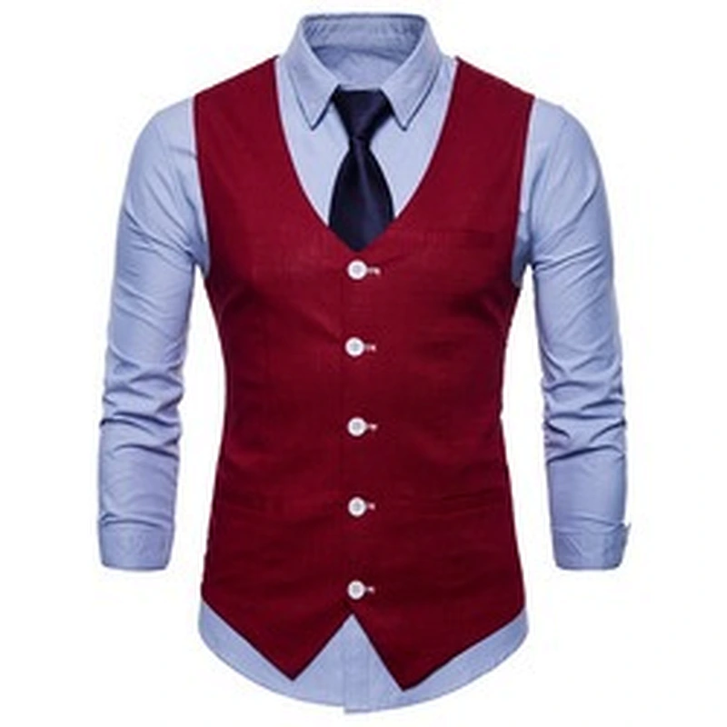 Single Breasted Suit Vest Men Formal Solid Chalecos Hombre Casual Flax Men Vest Waistcoat