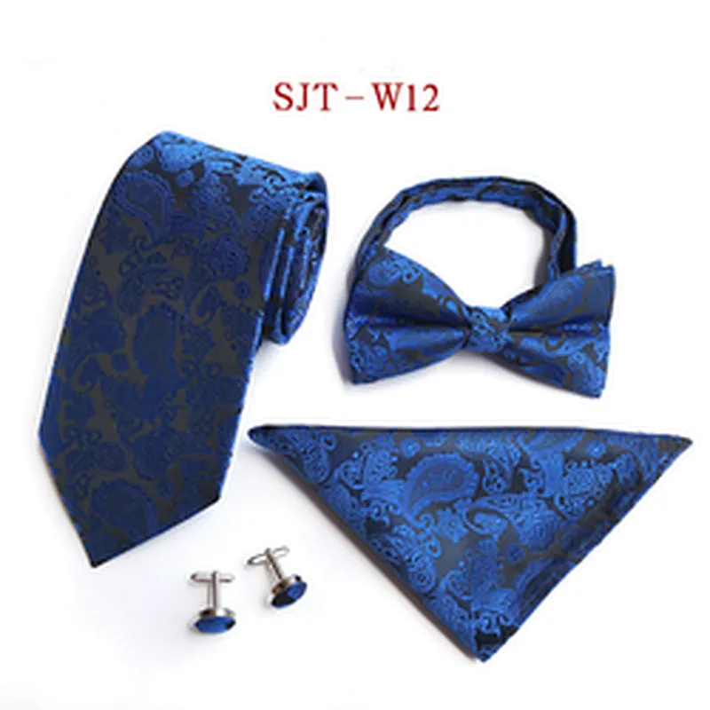 Paisley Bow Tie Necktie Set Gift Box Fashion Mens Neck Tie Set Wholesale Tie Pocket Square And Cufflink Set