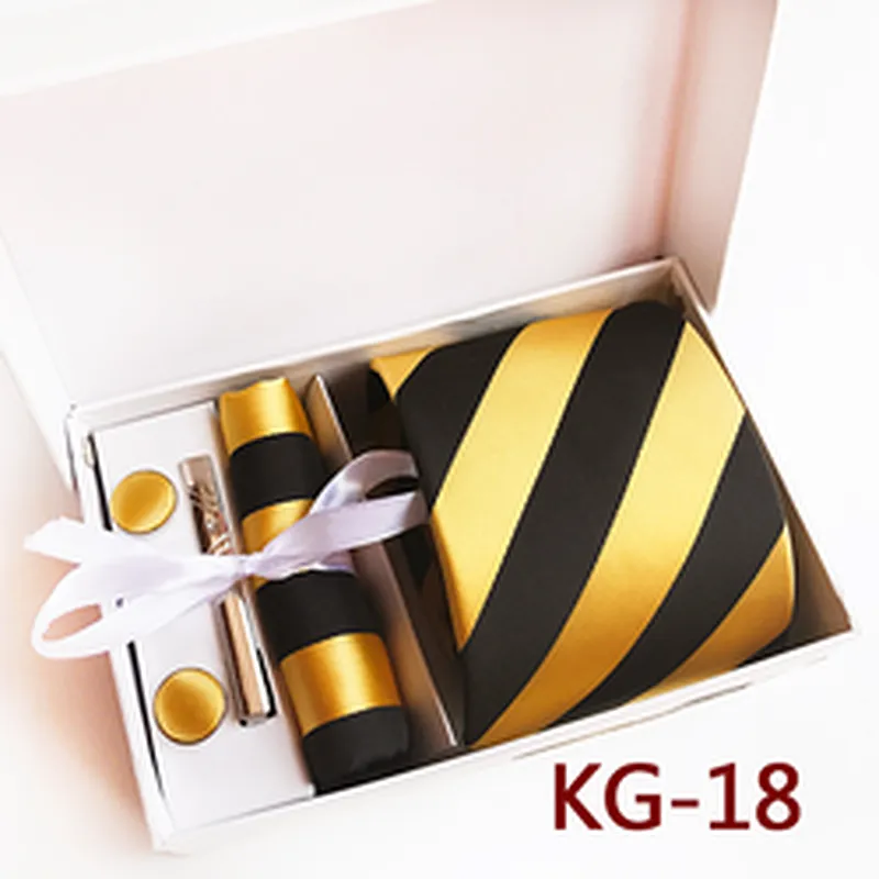 Classic Stripe Men Ties and Hanky Set Custom Neckties with Pocket Squares Tie Clip Pocket Square and Cufflink Set in Gift Box